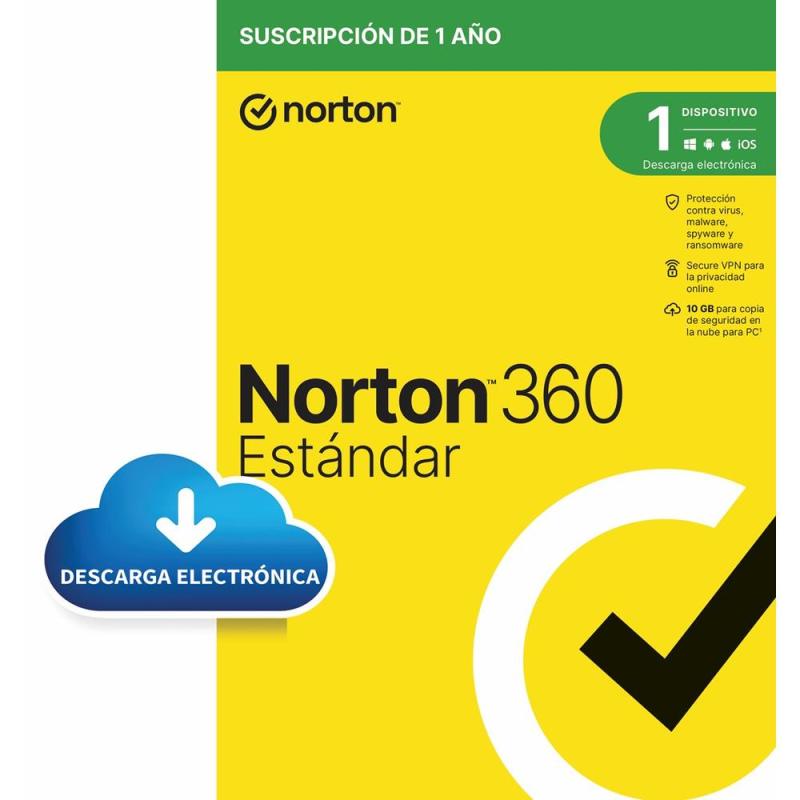 Antivirus norton 360 standard 10gb español 1 usuario 1 dispositivo 1 año esd electronica drmkey gum