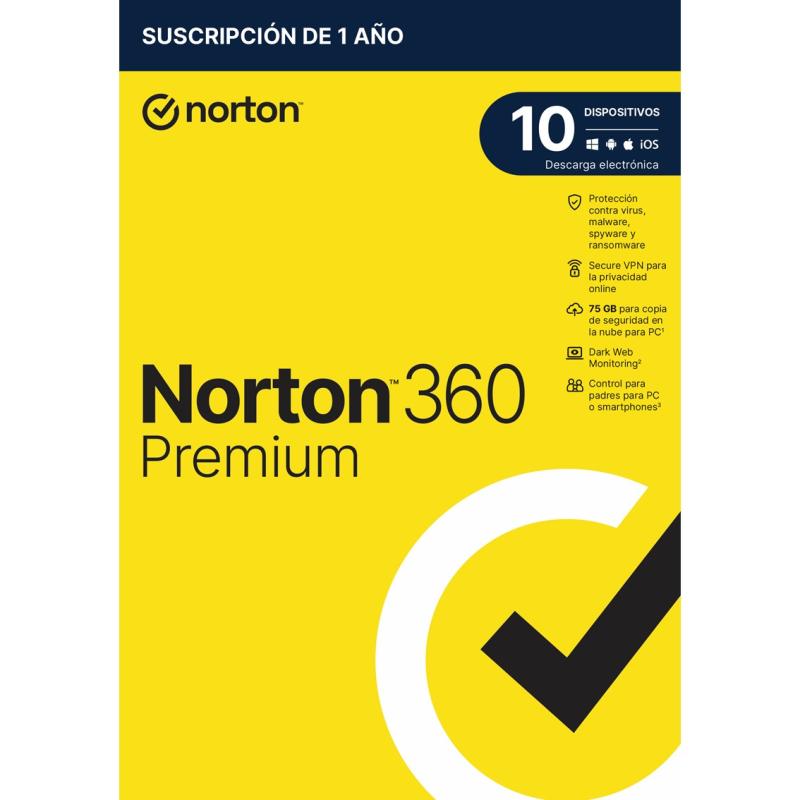 Antivirus norton 360 premium 75gb español 1 usuario 10 dispositivos 1 año caja generic rsp mm gum
