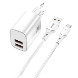 Kit cargador qcharx apolo 24a 12w + cable usb a tipo c blanco