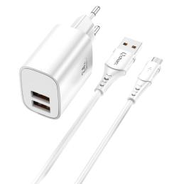 Kit cargador qcharx apolo 24a + cable usb a micro usb blanco
