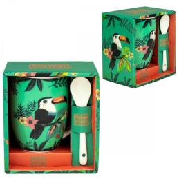 Taza de cerámica con cuchara enesco tucán