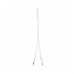 Cable audio 1xjack - 3.5 a 2xjack - 3.5 nanocable 20cm blanco - hembra a 2xmacho - 4pin - 3pin - blanco