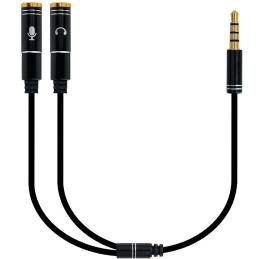 Cable adaptador de audio ewent jack 3.5mm macho a jack 3.5mm hembra x2 negro 0.30m