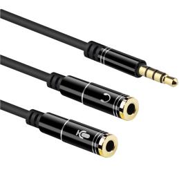 Cable adaptador de audio ewent jack 3.5mm macho a jack 3.5mm hembra x2 negro 0.30m