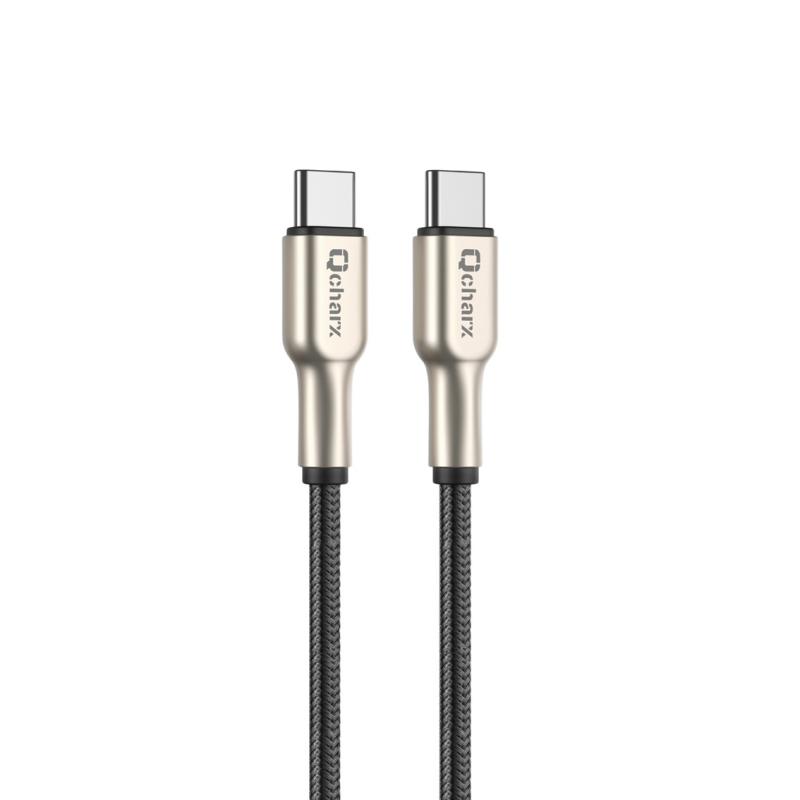 Cable qcharx new york tipo c a tipo c 3a 20w - 1 m - zinc metálico cordón plateado blindado