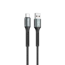 Cable qcharx prague usb a tipo c 3a - 1 m - aleación de aluminio negro cordón de tela suave