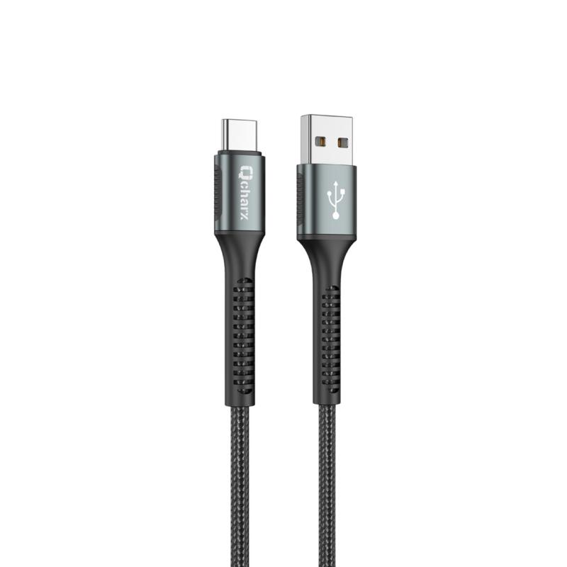 Cable qcharx prague usb a tipo c 3a - 1 m - aleación de aluminio negro cordón de tela suave