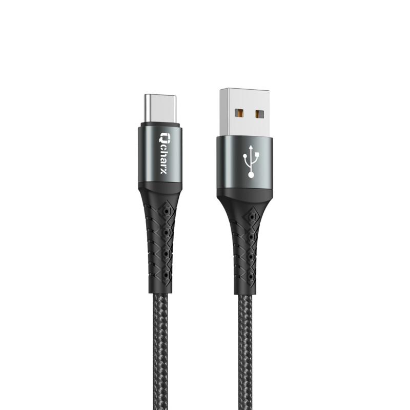 Cable qcharx lyon usb a tipo c 3a - 1 m - aleación de aluminio negro cordon metálico