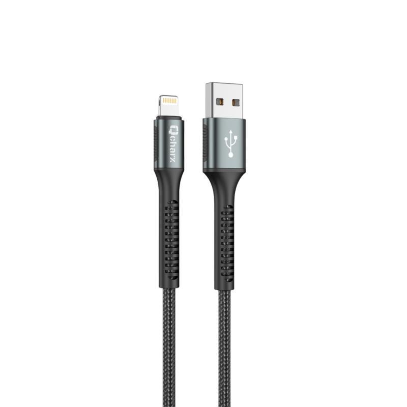 Cable qcharx prague usb a lightning 3a - 1 m - aleación de aluminio negro cordón de tela suave