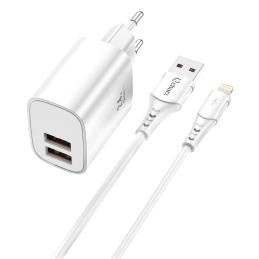 Kit cargador qcharx apolo 24a + cable usb a lightning blanco