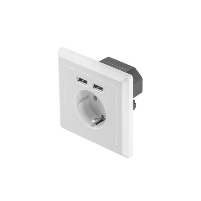 Roseta pared lanberg 230v schuko 16a 2x usb 2.1 a blanco