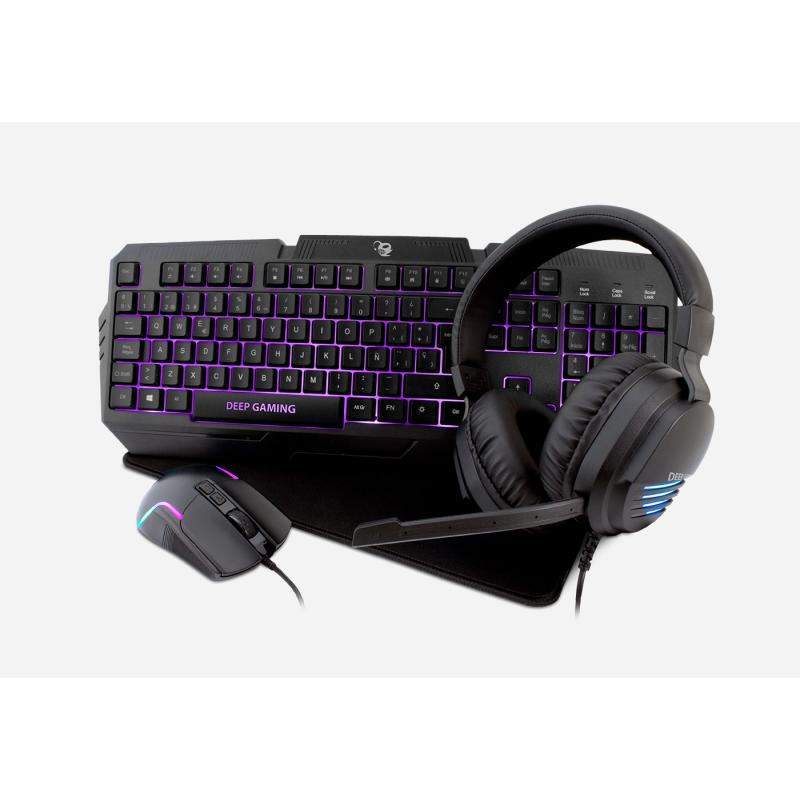 Kit teclado + raton + auriculares + alfombrilla deep gaming x - wing 2