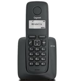 Telefono fijo inalambrico gigaset a116 negro 50 numeros agenda