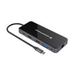 Adaptador conceptronic usb tipo c a gigabit ethernet rj45 - hdmi - vga - con hub usb 3 puertos - usb tipo c - lector de tarjetas