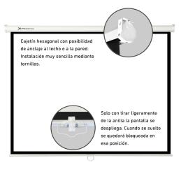 Pantalla manual videoproyector pared y techo phoenix 169´´ ratio: 1:1 - 4:3 - 16:9 - 3m x 3m posicion ajustable - carcasa blanca