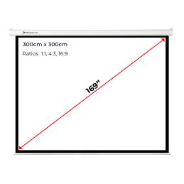 Pantalla manual videoproyector pared y techo phoenix 169´´ ratio: 1:1 - 4:3 - 16:9 - 3m x 3m posicion ajustable - carcasa blanca
