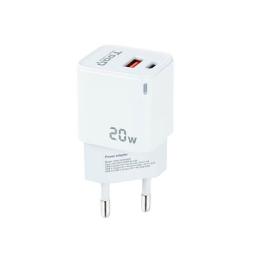 Cargador de pared tooq doble usb - c + usb a blanco 20w