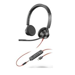 Auriculares poly estéreo blackwire 3325 con certificación microsoft teams usb - c + conector de 3 -5 mm + adaptador usb - c - a