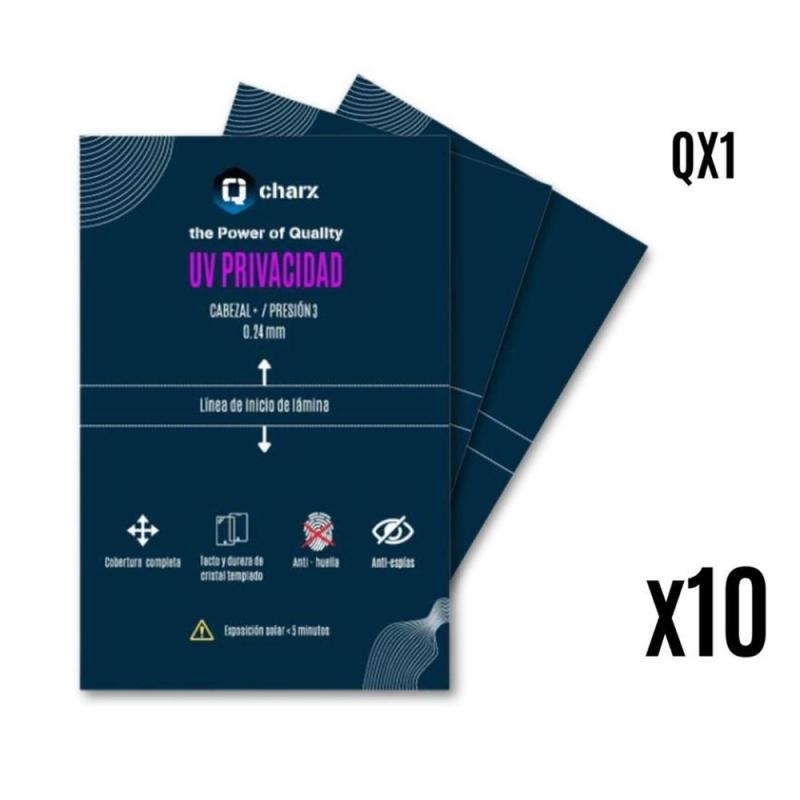 Laminas de fijacion qcharx ultravioleta hd privacidad pack 10 para qx1