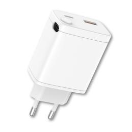 Cargador qcharx juno 3a 20w 2 puertos usb + tipo c + cable tipo c blanco incorporado