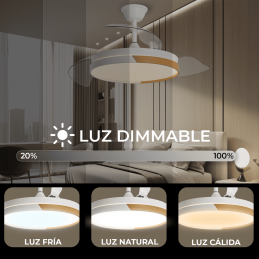 Yoevu - nature white ventilador de techo con luz led motor dc | 3 tónalidades de color|6 velocidades |temporizador |función vera