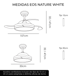 Yoevu - nature white ventilador de techo con luz led motor dc | 3 tónalidades de color|6 velocidades |temporizador |función vera
