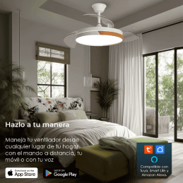 Yoevu - nature white wifi ventilador de techo con luz led motor dc compatible con alexa | 3 tónalidades de color regulable en in